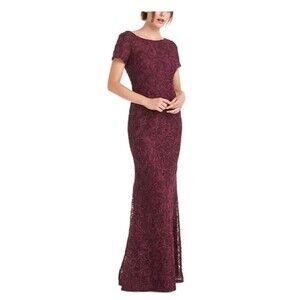 JS COLLECTION Womens Maroon Embellished Boat Neck Full-Length Formal Gown Dress
